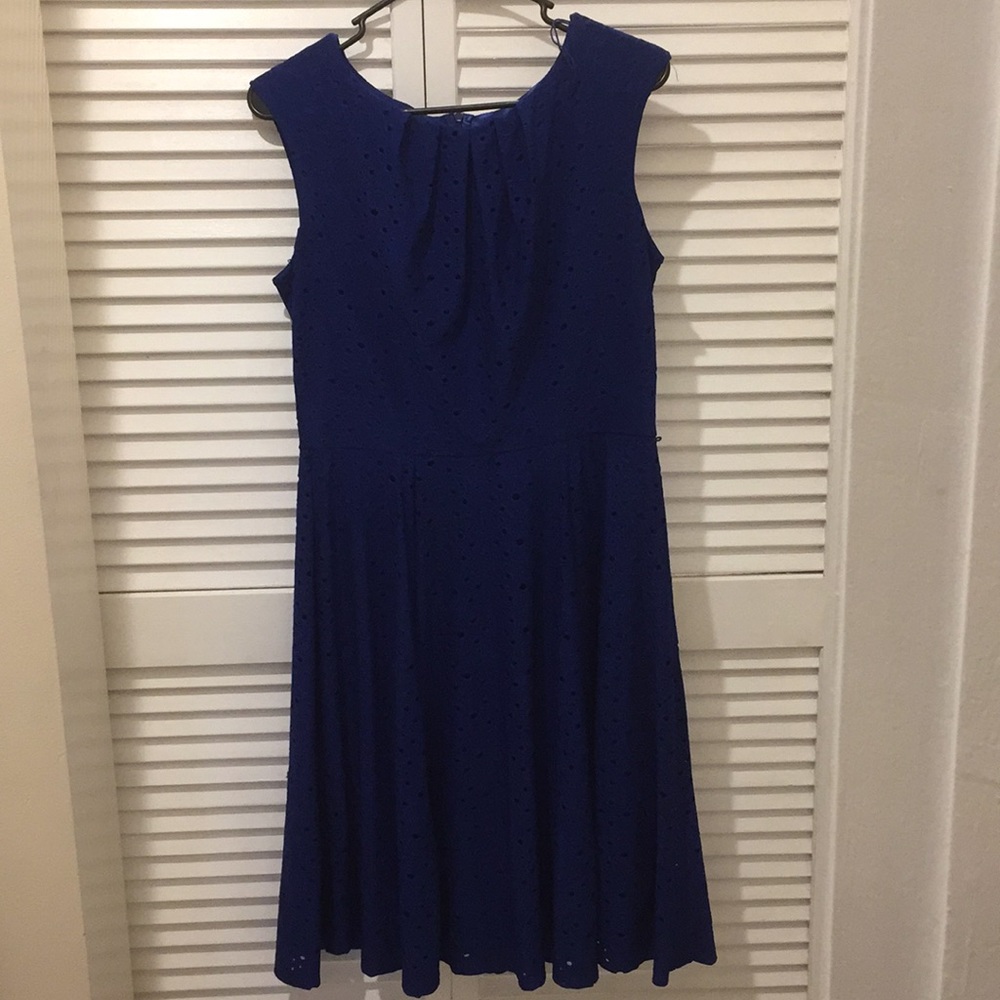 Women’s blue knee length eyelet dress